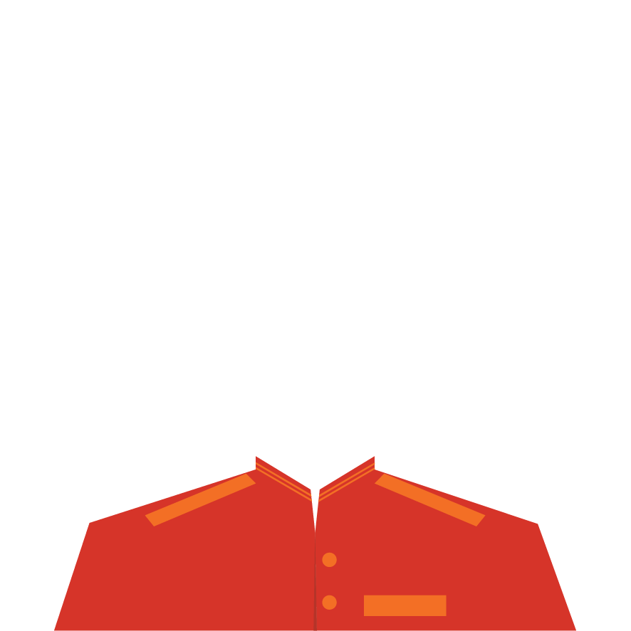 Illustration of a red military-style jacket with gold accents, including epaulettes and buttons. The jacket is symmetrical with a high collar and no visible background.