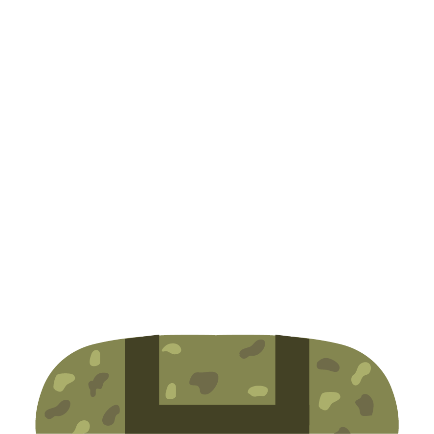 A cartoon-style dog wearing a camouflage helmet and green uniform salutes with its right paw. It has a serious expression and stands in a proud pose.