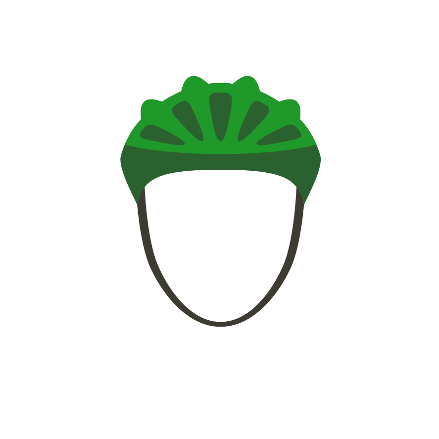 Illustration of a green bicycle helmet with black straps on a white background.