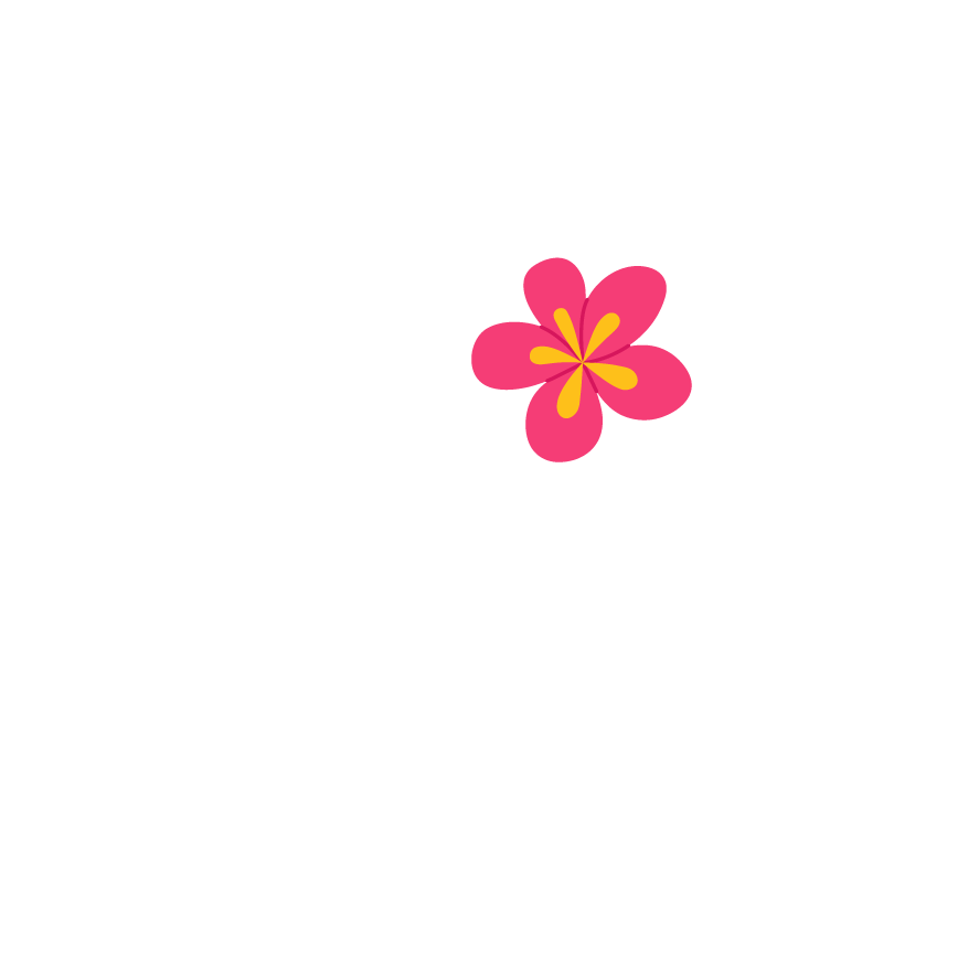 Pink and yellow stylized flower in a simple graphic design on a white background.