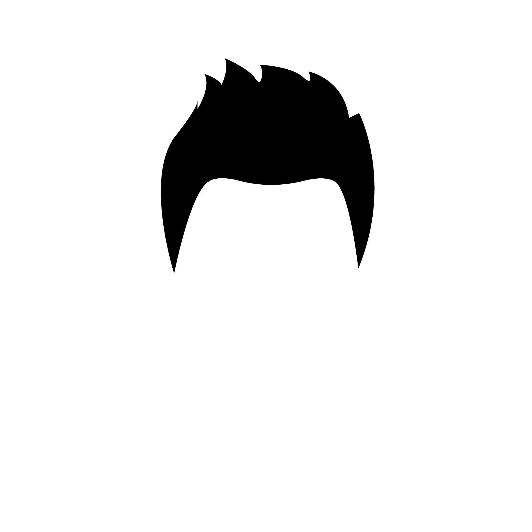 Silhouette of a person's hairstyle with spiky, tousled black hair on a plain white background. The image focuses solely on the hair without any facial features or other distinguishing details.