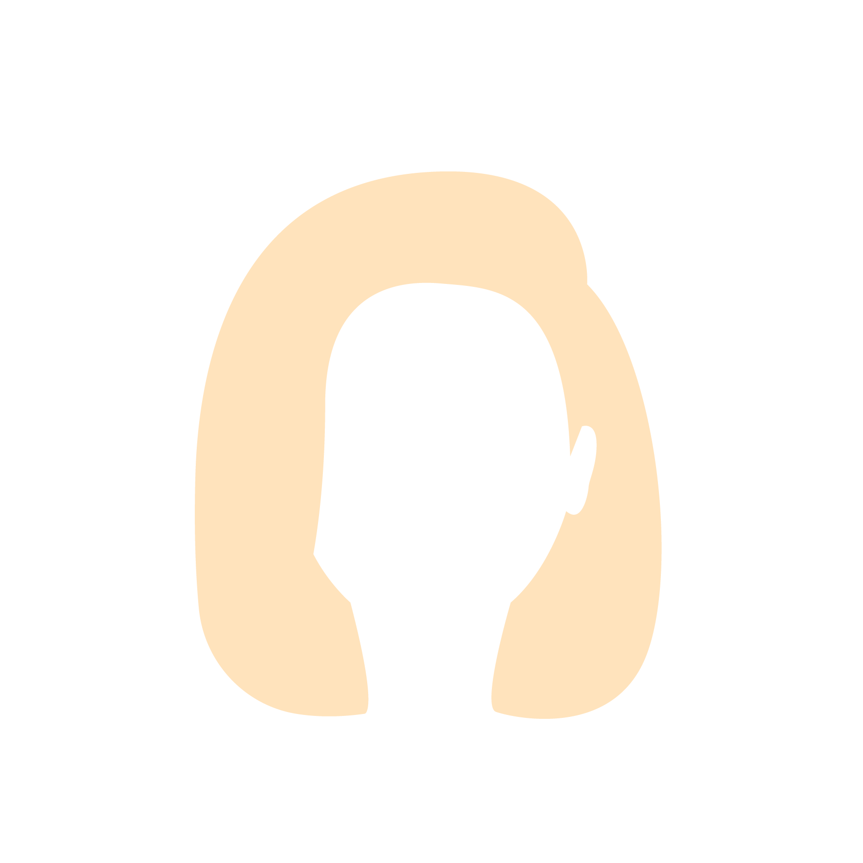 A minimalist illustration of a human head outline with long hair, featuring skin tone and hair color of beige. The drawing is set against a plain white background.