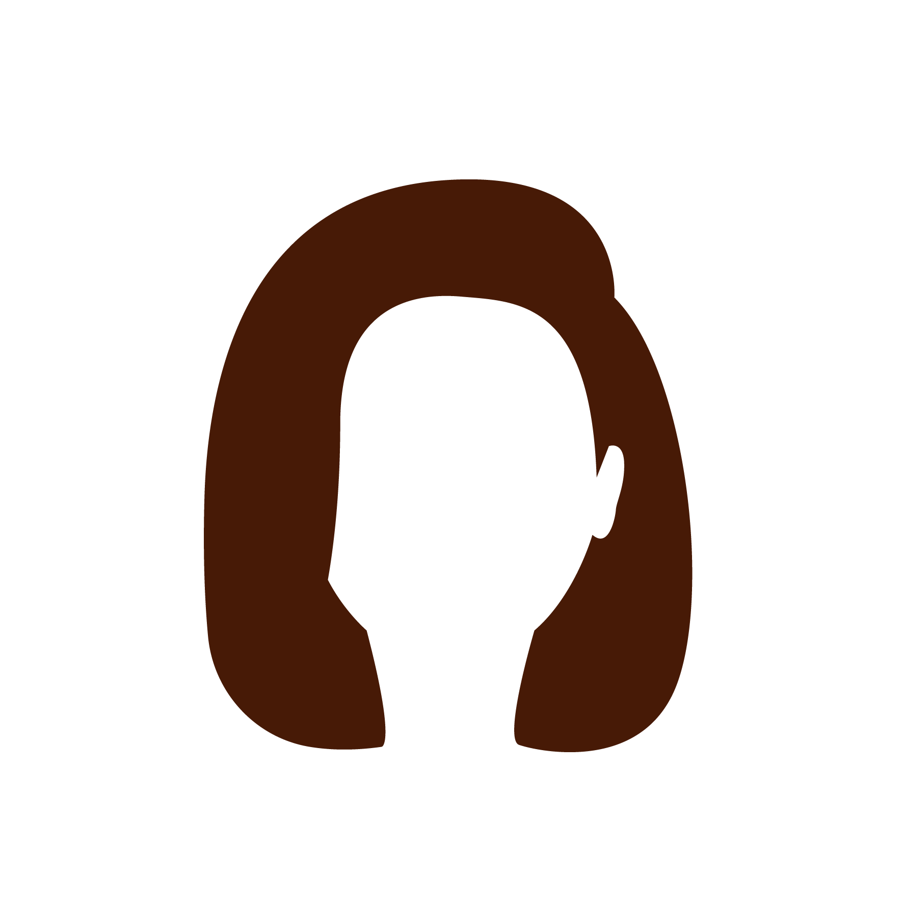 Silhouette of a person with shoulder-length brown hair on a white background. The face is featureless, focusing entirely on the hair's shape and color.