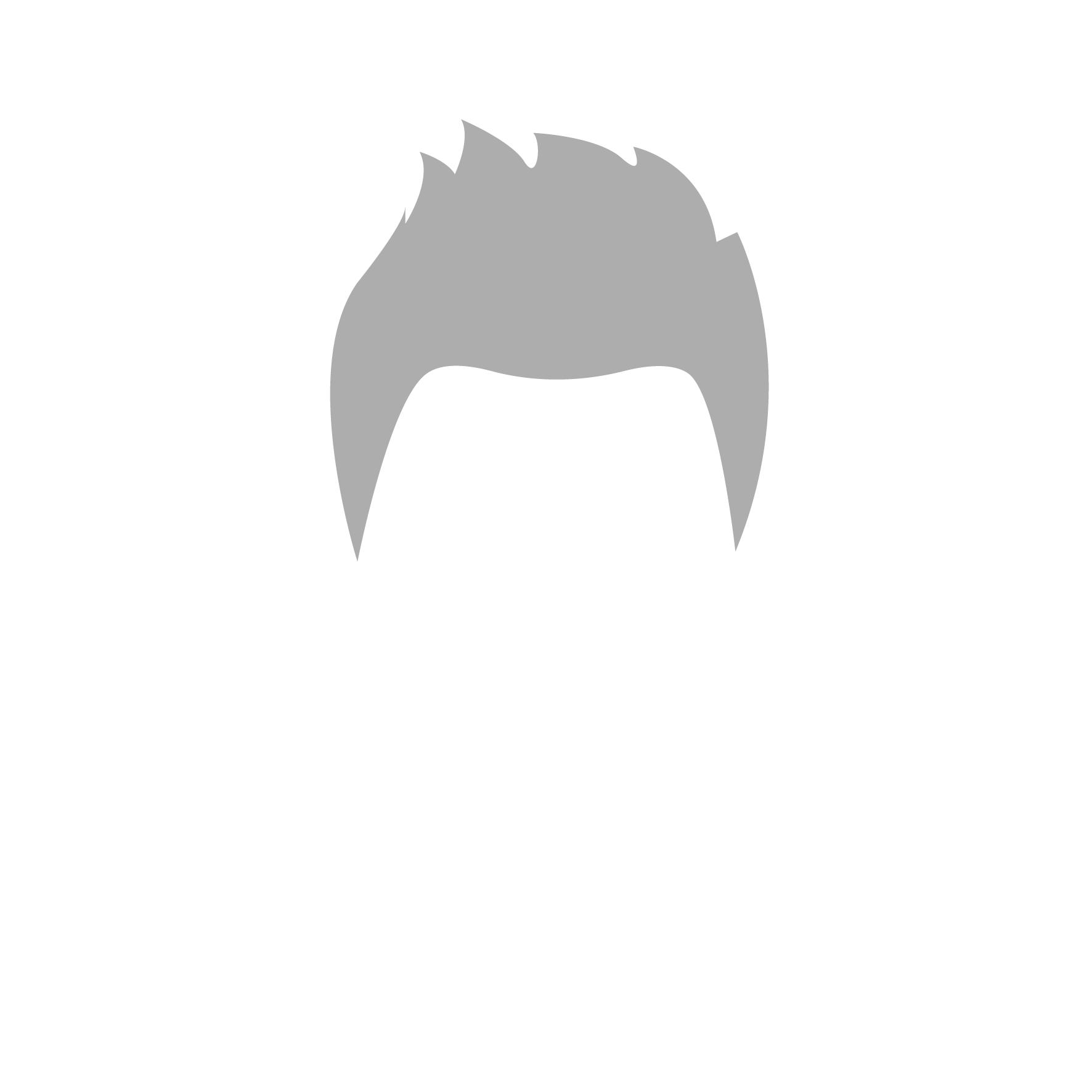 A greyscale, stylized illustration shows the top of a person's head with short, spiky hair. No facial features or other details are visible, and the background is white.