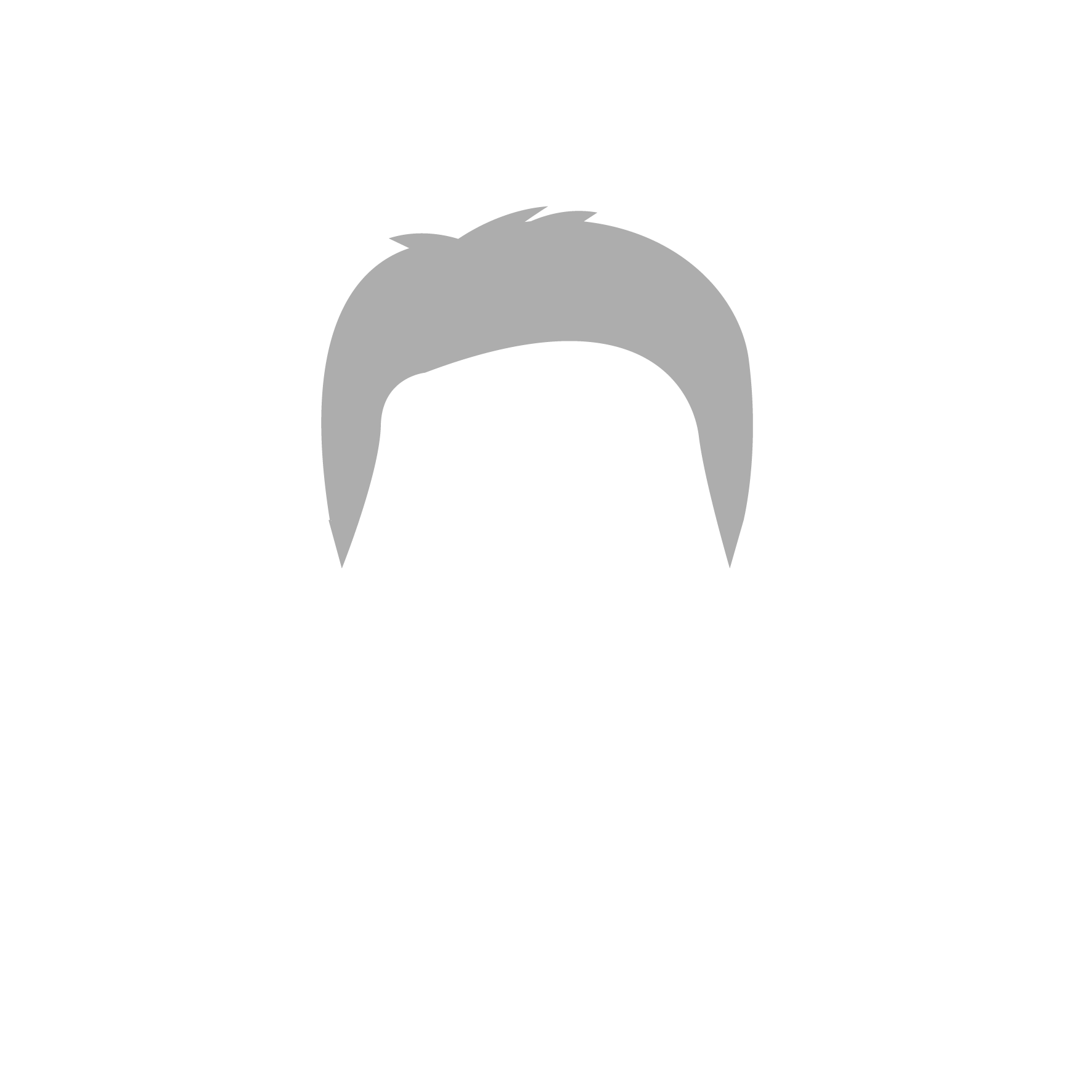 Silhouette of a short, disheveled hairstyle against a white background.