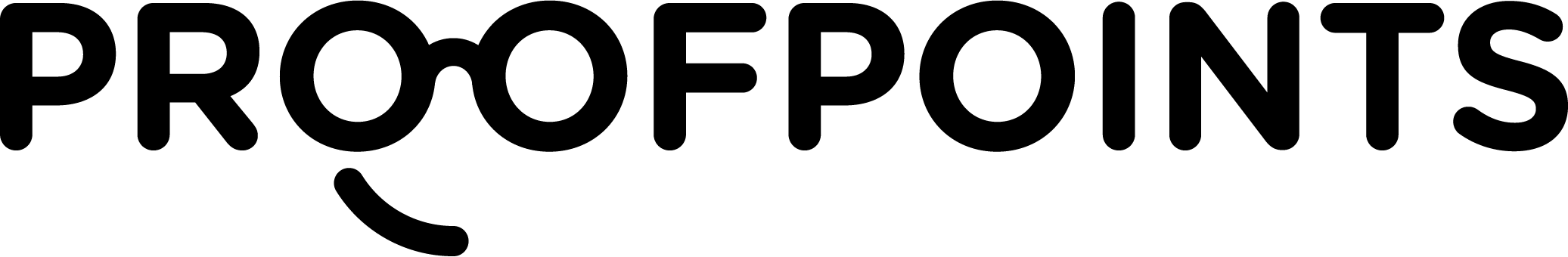 The image shows the word "PROOFPOINTS" in bold black letters on a white background. The second "O" in "PROOFPOINTS" is stylized as a smiling face with two eyes above it.
