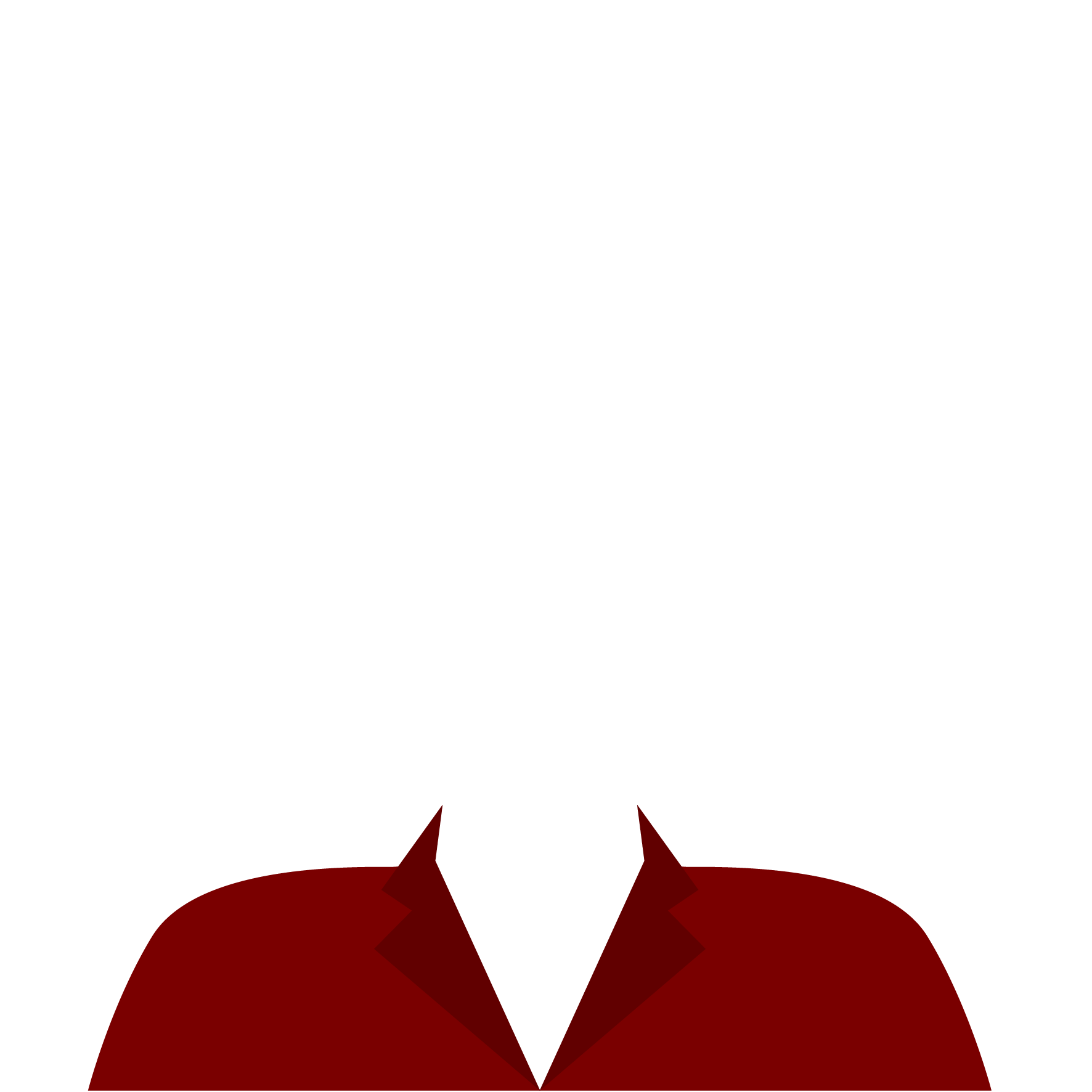 A red, stylized heart shape with two pointed extensions at the bottom, resembling horns, on a white background.