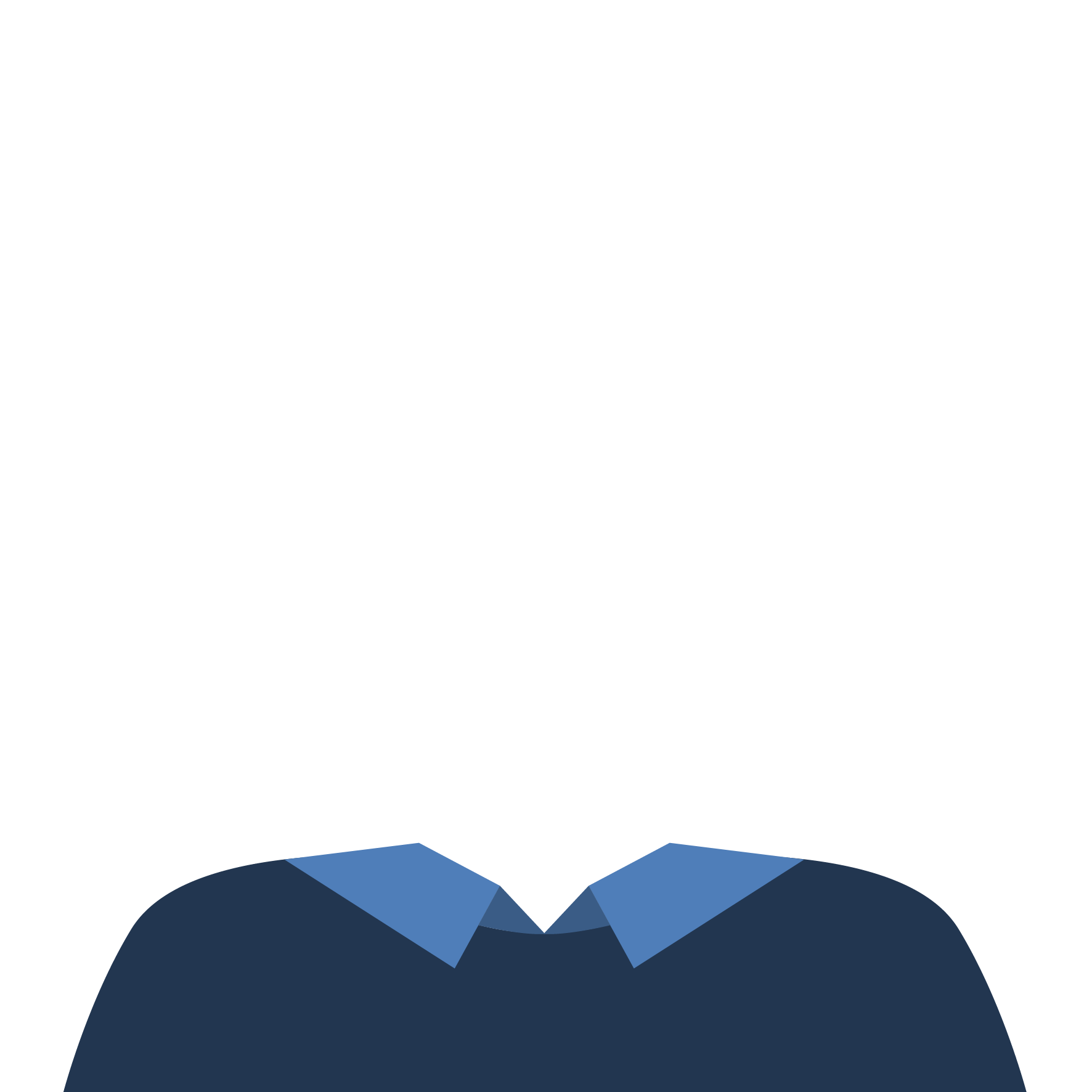 Illustration of a headless person wearing a navy blue shirt with a light blue collar against a plain white background.